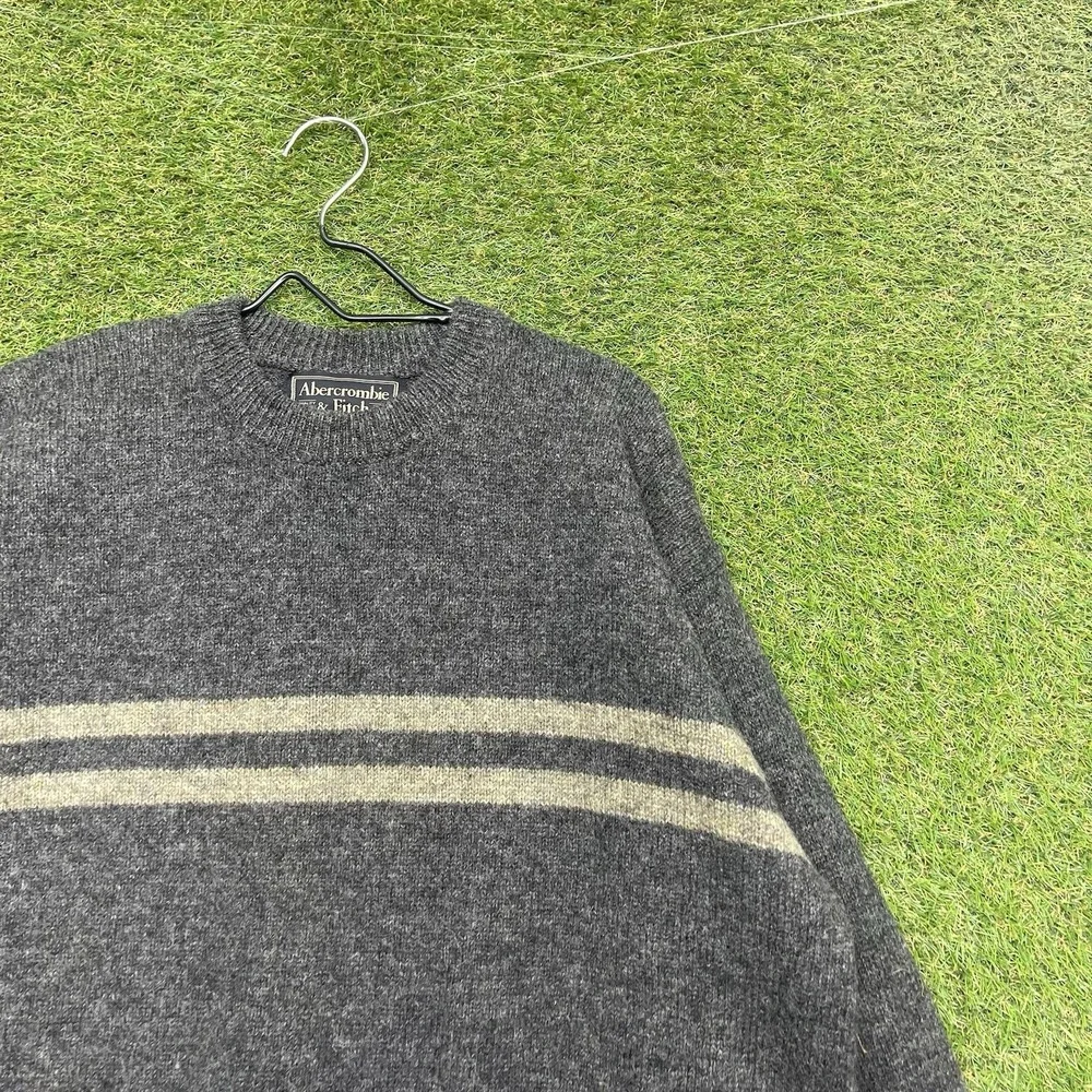 Vintage Abercrombie & Fitch Wool Sweater Mens XL Grey Heavyweight Knit Striped